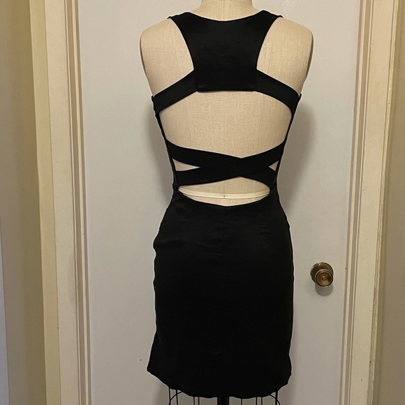 Black Ruched Taffeta Cocktail Dress - Picture 1 of 5